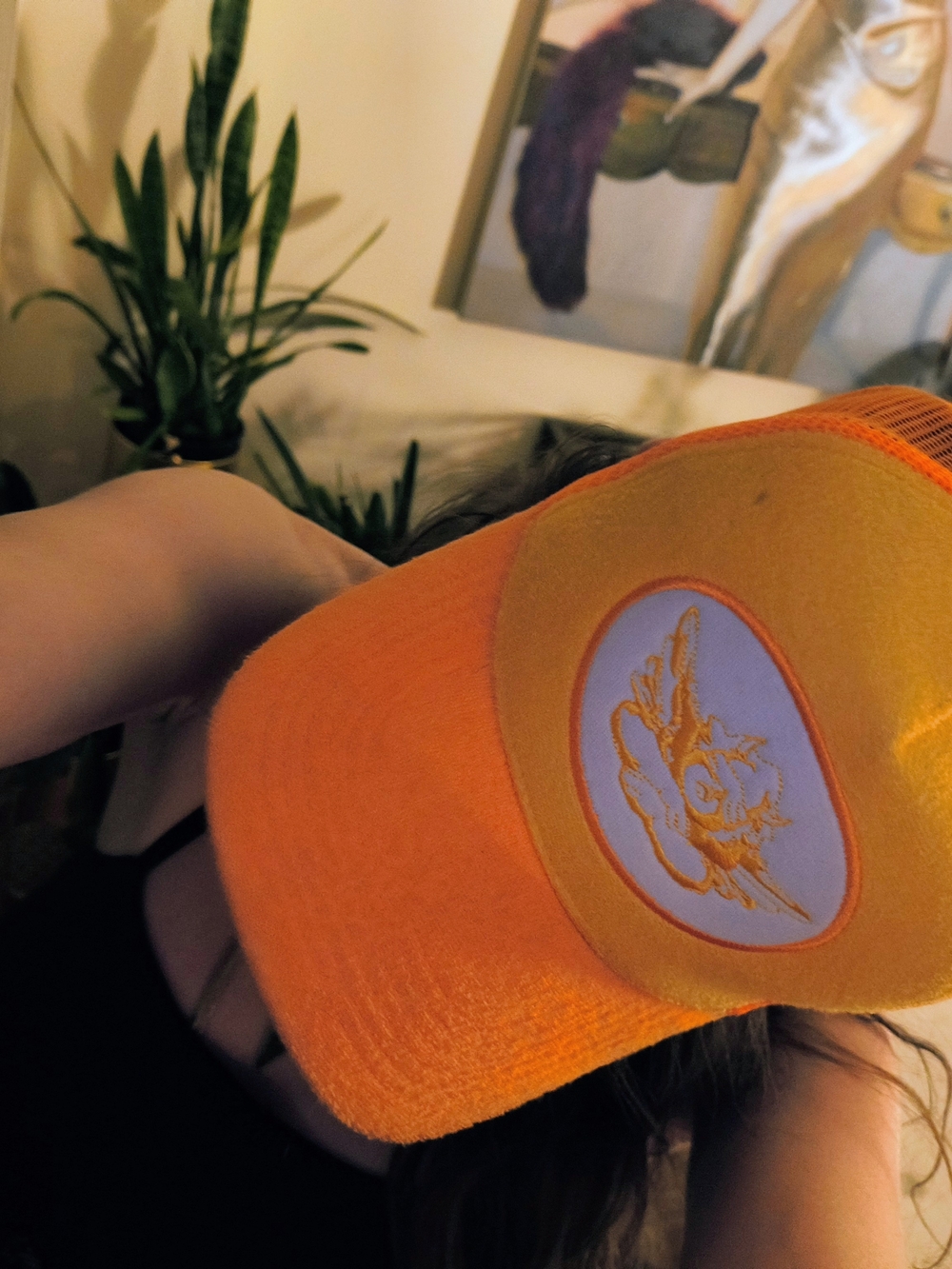 Boys Lie Orange Yellow Mesh Trucker Hat with Embroidered Patch